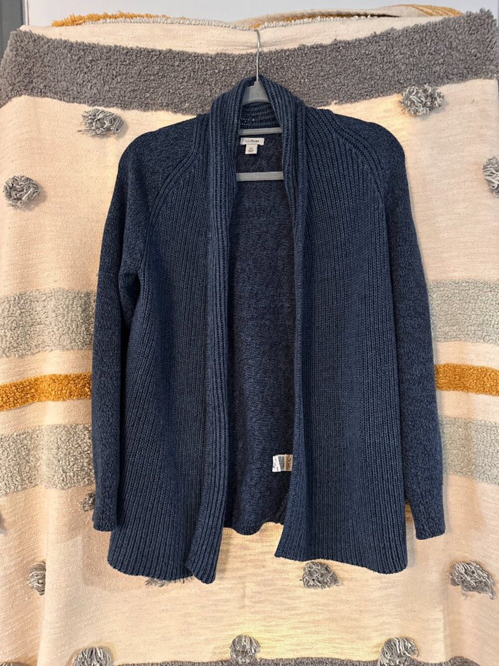 L.L.Bean Blue Mixed Stitch Chunky Shawl Open Cardigan - Extra Small EUC